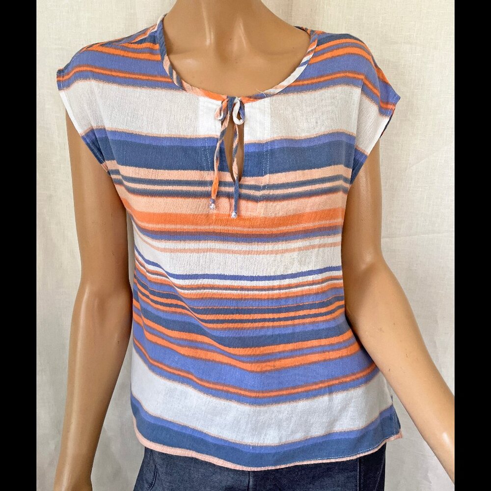 Splendid short cap sleeve cotton gauze striped top XS